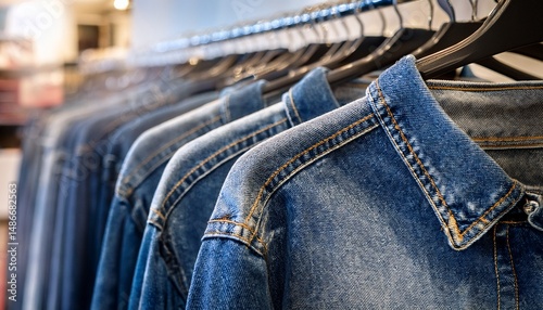 denim levi s apparel displayed on hangers in a clothing retail store