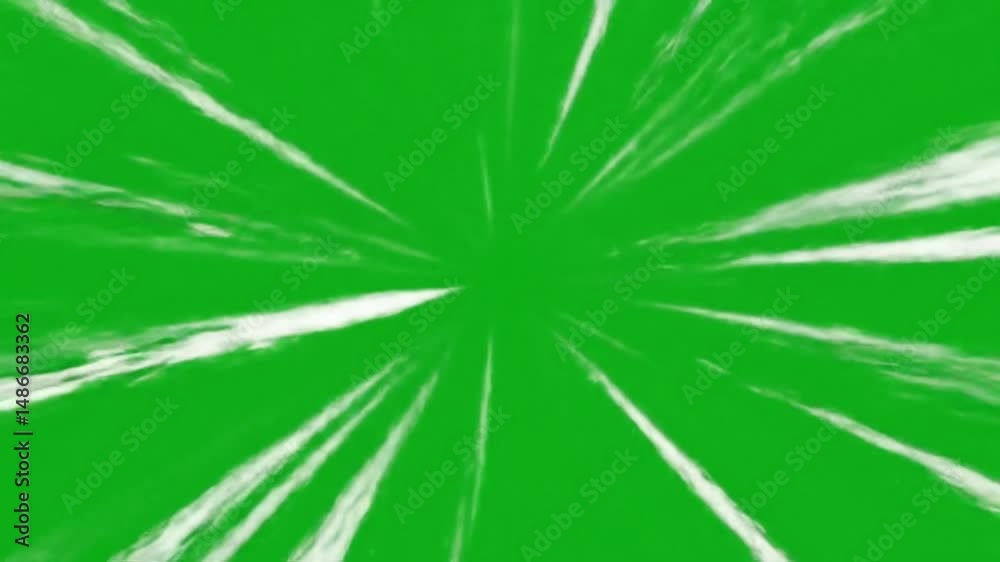 White streaks radiating from center on green screen background animation effect