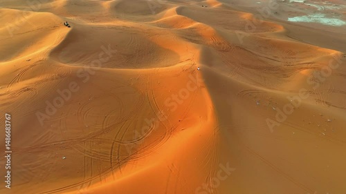 Aerial: Drone Forward Tranquil View Of Sand Dunes In Desert - Riyadh, Saudi Arabia