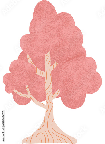 Pink Summer Tree painting isolated on white background