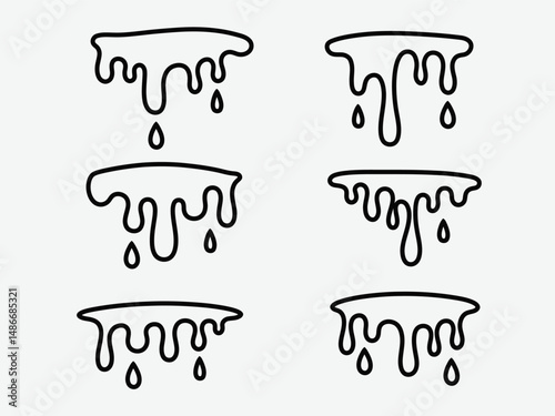 Six dripping black line art designs with varying shapes and droplet counts