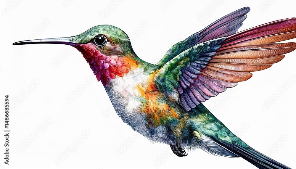Fototapeta premium watercolor illustration of a hummingbird ai illustration white background
