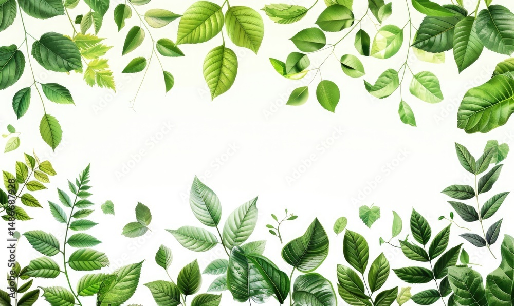 Obraz premium set fresh green leaf wallpaper template plain background abstract plant leaves Generate AI