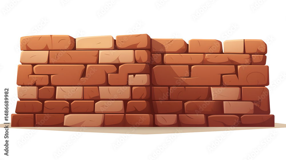 Fototapeta premium Brick Wall Flat Vector Illustration: Cartoon Brick Design for Building Textures and Architecture Concepts