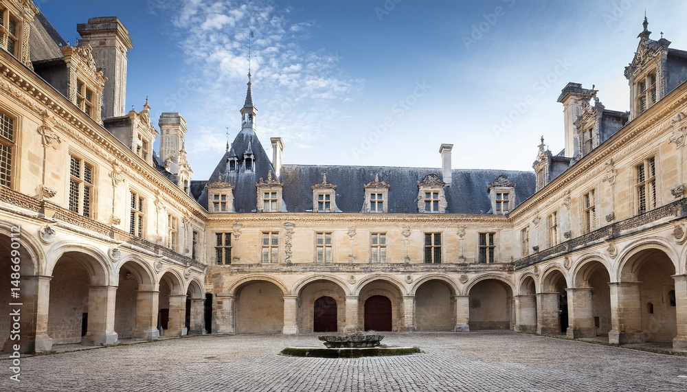 Obraz premium elegant chateau caumont courtyard with arched details