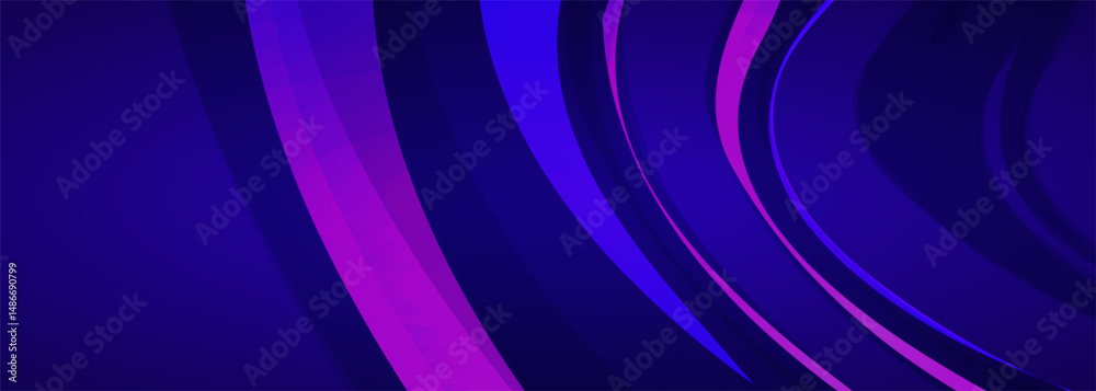 Obraz premium Dark blue and pink modern wide abstract background with dynamic curve shapes. Vector illustration
