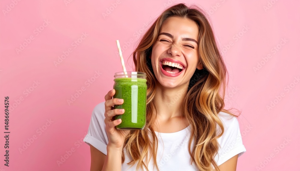 Healthy green smoothie in woman's hand, refreshing blend of wellness and natural goodness Healthy green smoothie in woman's hand, refreshing blend of wellness and natural goodness