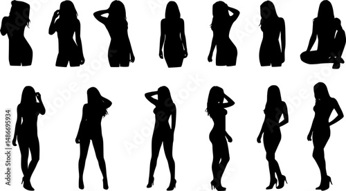 sexy girls group vector silhouettes
