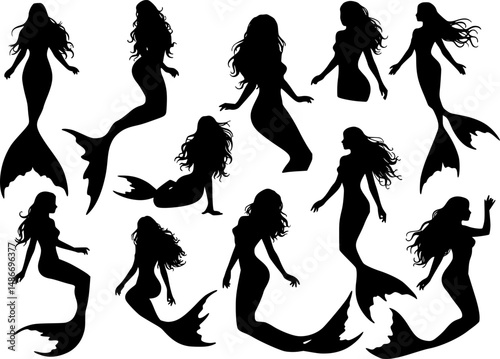 sea maid vector silhouettes
