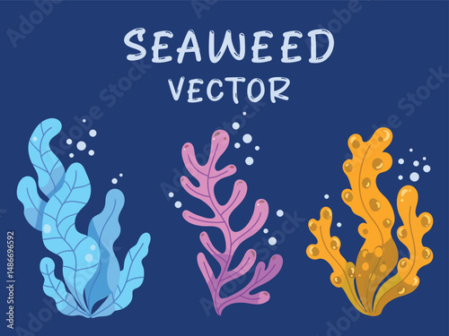 Vibrant Seaweed Trio, Blue, Purple, and Gold Aquatic Plants