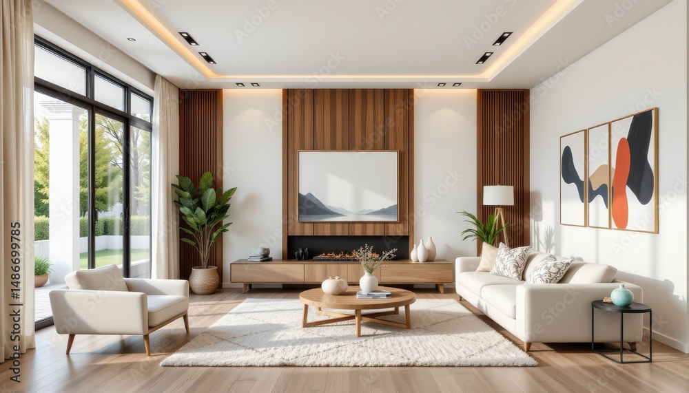 Fototapeta premium Modern Living Room Interior with Elegant Design and Natural Light in Contemporary Style