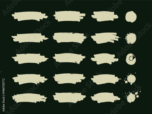 Collection of Abstract Beige Brush Strokes and Splashes on Dark Green