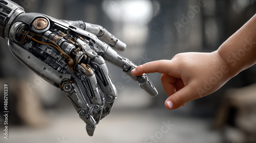 Human and robot connection concept: exploring relationships between baby and machine for future technology