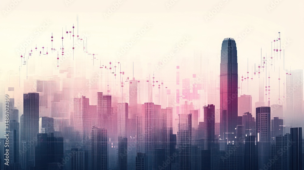 Obraz premium Abstract cityscape illustration with data visualization elements.
