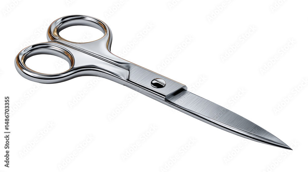 High-end metal scissors with glossy sheen and realistic detail on transparent background High-end metal scissors with glossy sheen and realistic detail on transparent background