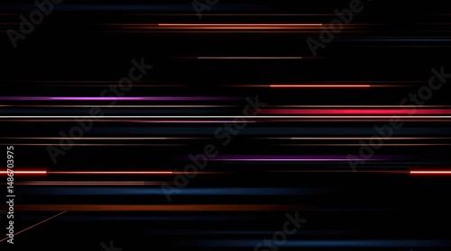 Abstract Light Streaks: Dynamic interplay of colorful light streaks on a black background, evoking speed, energy, and technological advancement.
