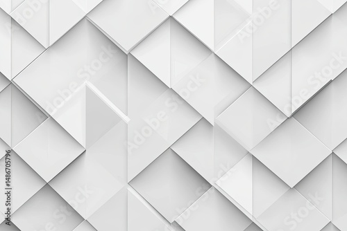 Abstract geometric pattern of overlapping squares and triangles in white