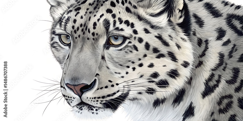 Fototapeta premium Detailed portrait of a majestic snow leopard depicting its graceful features