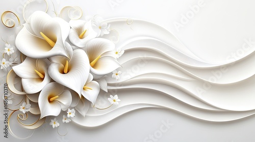 Elegant white calla lilies with flowing ribbons.