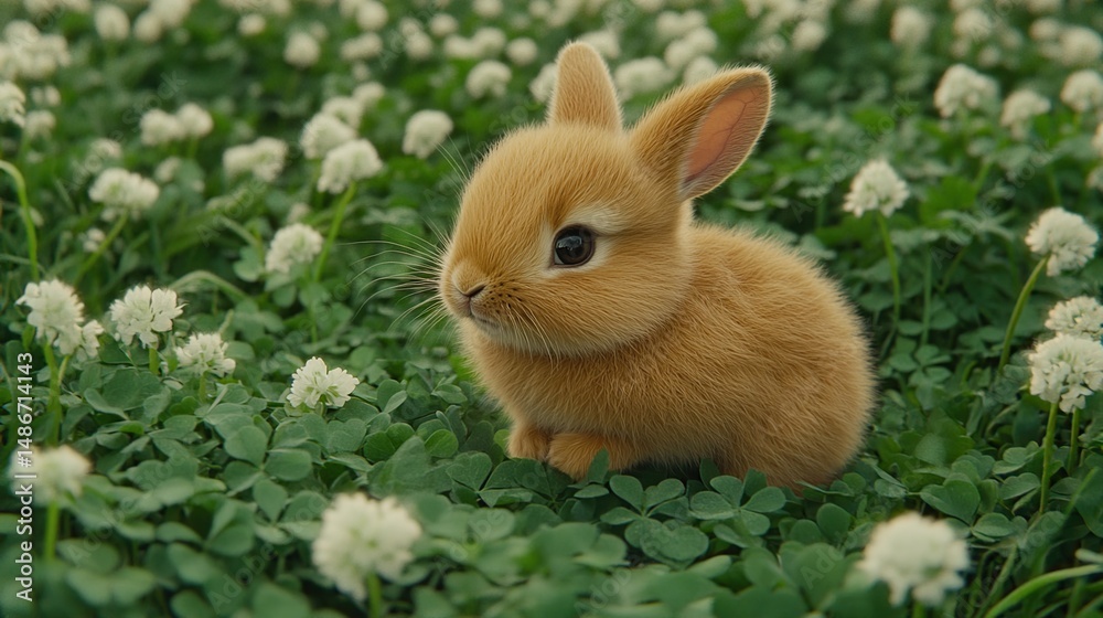 Fototapeta premium Adorable baby bunny amidst a field of clover