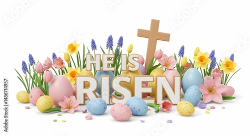 Festive springtime resurrection scene colorful eggs
