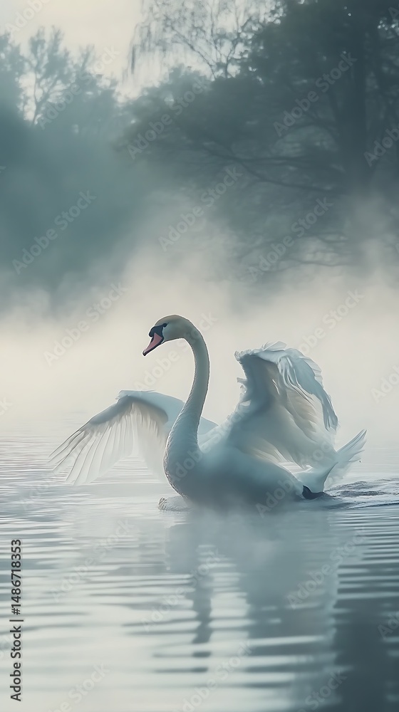 Obraz premium Swan in misty morning