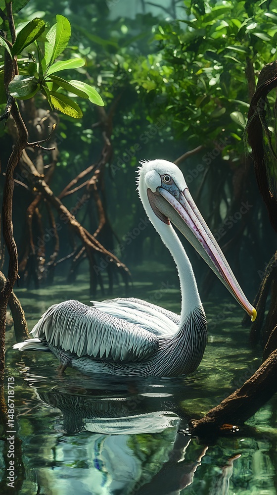 Fototapeta premium Pelican in tropical setting