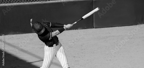Softball Player Batting Swinging Hitting Baseball Female Fast Pitch Sport Athlete Black And White Header Banner