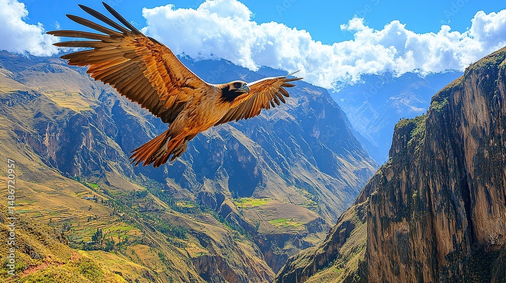 Fototapeta premium Andean Condor soaring above a majestic valley