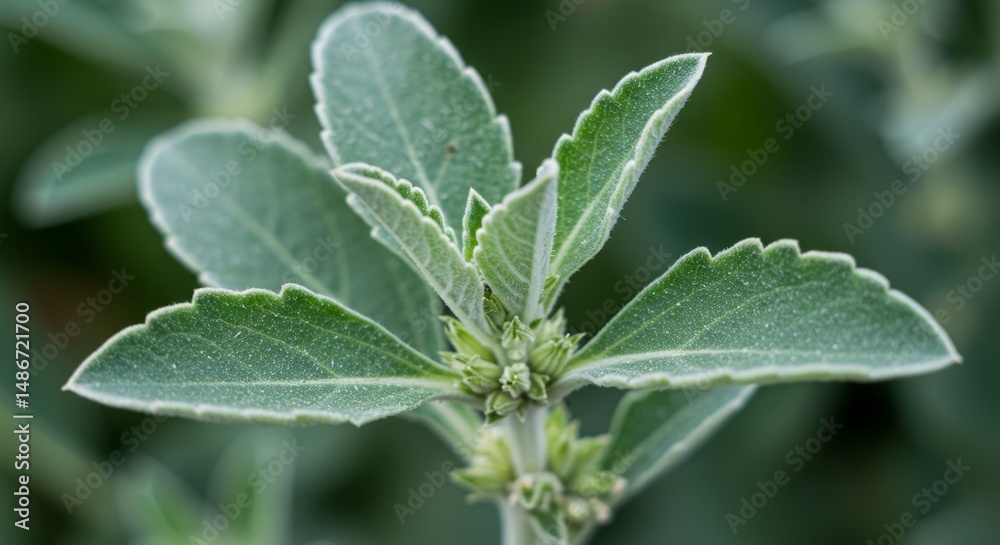 Botanical Study: Close-Up of a Young Fat Hen Plant with Silver-Green Foliage Botanical Study: Close-Up of a Young Fat Hen Plant with Silver-Green Foliage
