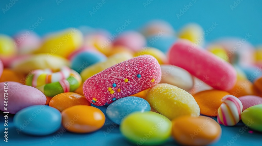 Colorful Candy on a Blue Background Colorful Candy on a Blue Background