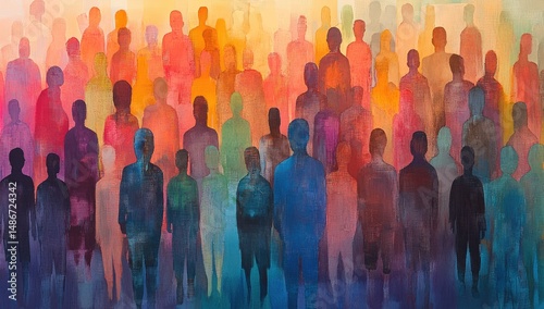 Abstract crowd, vibrant silhouettes