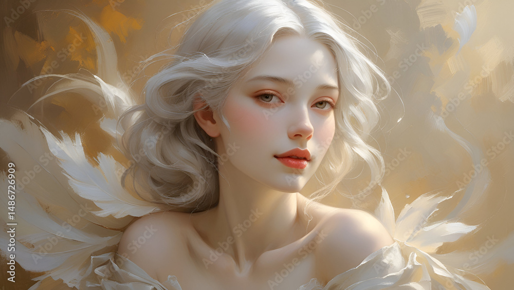 Fototapeta premium Angelic beauty ethereal grace radiant light captivating portrait divine presence
