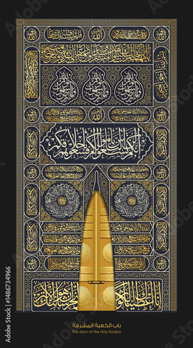 Eid mubarak, Kaaba door vector illustration design - all Arabic text is Quran verses decorations from the holy Quran for Ramadan Kareem, Hajj Mubarak designs
