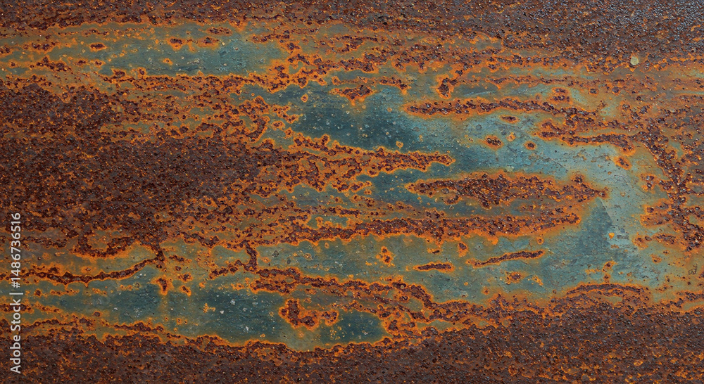 Oxidized metal surface texture, showcasing the complex rust patterns and tones Oxidized metal surface texture, showcasing the complex rust patterns and tones