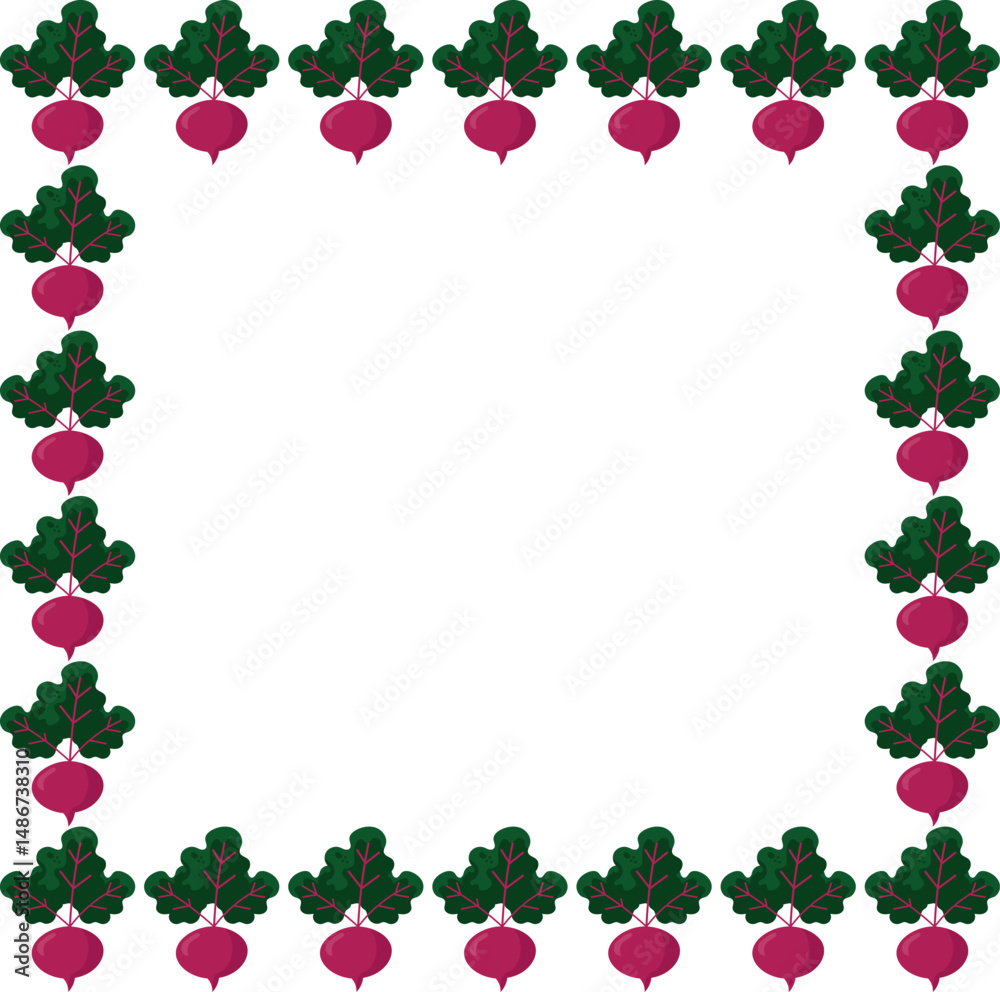 Moldura quadrada decorativa com elementos vetoriais de beterraba. Perfeita para design de menus, identidade visual de produtos naturais e materiais digitais ecológicos.