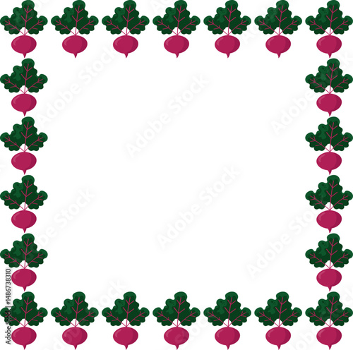 Moldura quadrada decorativa com elementos vetoriais de beterraba. Perfeita para design de menus, identidade visual de produtos naturais e materiais digitais ecológicos.