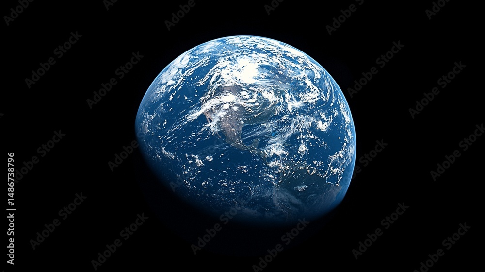 Fototapeta premium A detailed view of Earth from space, showing continents, oceans, and cloud formations against a black backdrop