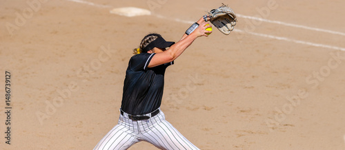 Softball Pitcher Pitching Baseball Windup Action Female Athlete Sports Banner Header