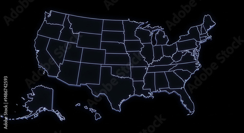 United states map with highlighted states on black background