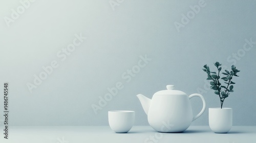 Wallpaper Mural Simple white teapot and cups still life minimalist design Torontodigital.ca