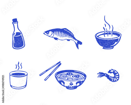 Japanese food set illustration hand-drawn