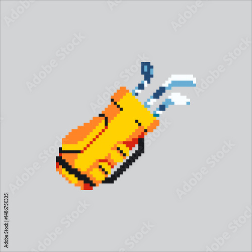 Pixel art illustration Golf Bag. Pixelated Golf Stick. Golf Stick Bag Icon pixelated for the pixel art game and icon for website and video game. old school retro.