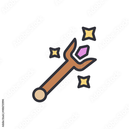 Enchanting Magic Wand With Sparkling Stars And Gemstone Element