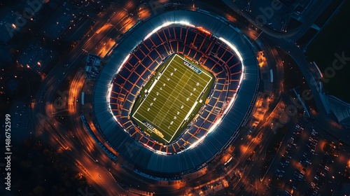 Aerial view of football stadium at night illuminated sports venue game day event architecture design
