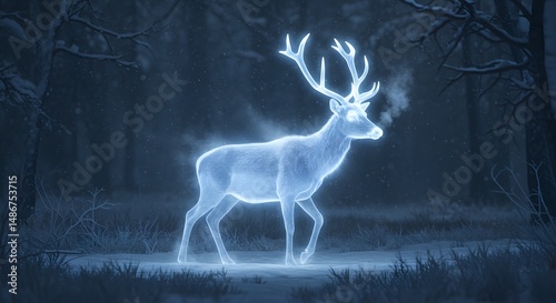 Ethereal Deer in Winter Forest