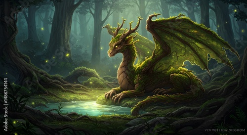Forest Dragon Guardian: Mossy Wings and Ancient Woods