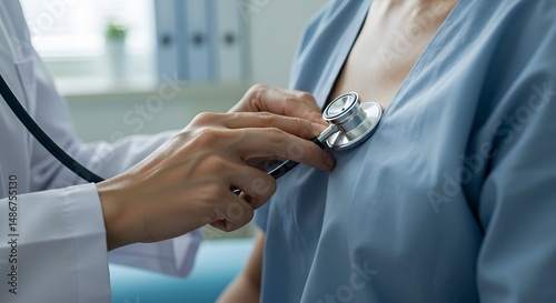 Doctor Listening to Patient's Heartbeat with Stethoscope