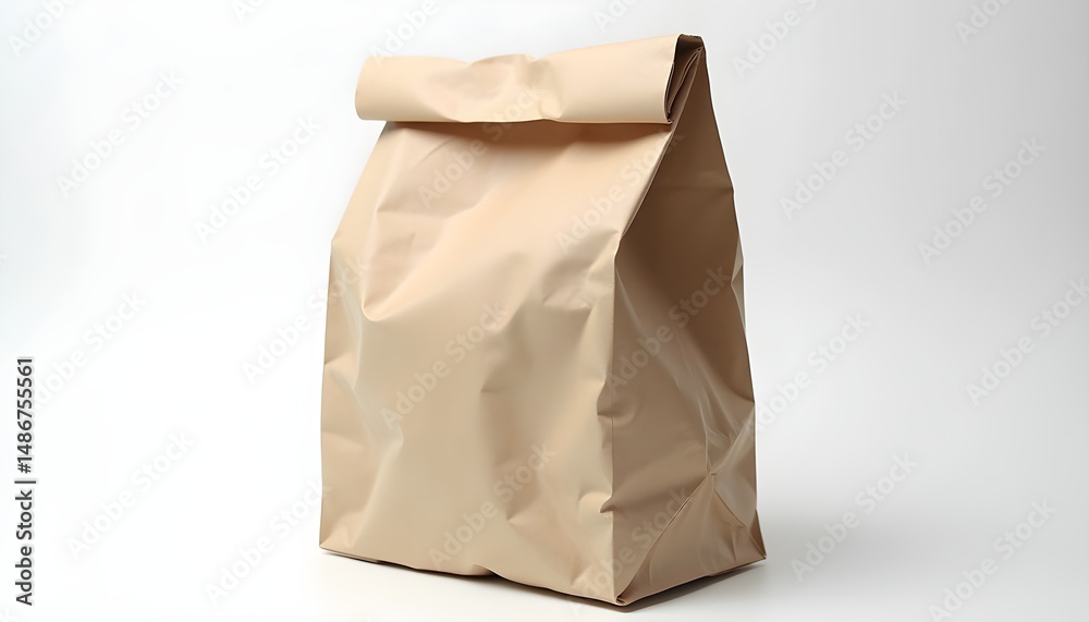 Naklejka premium A brown paper bag on a plain light background