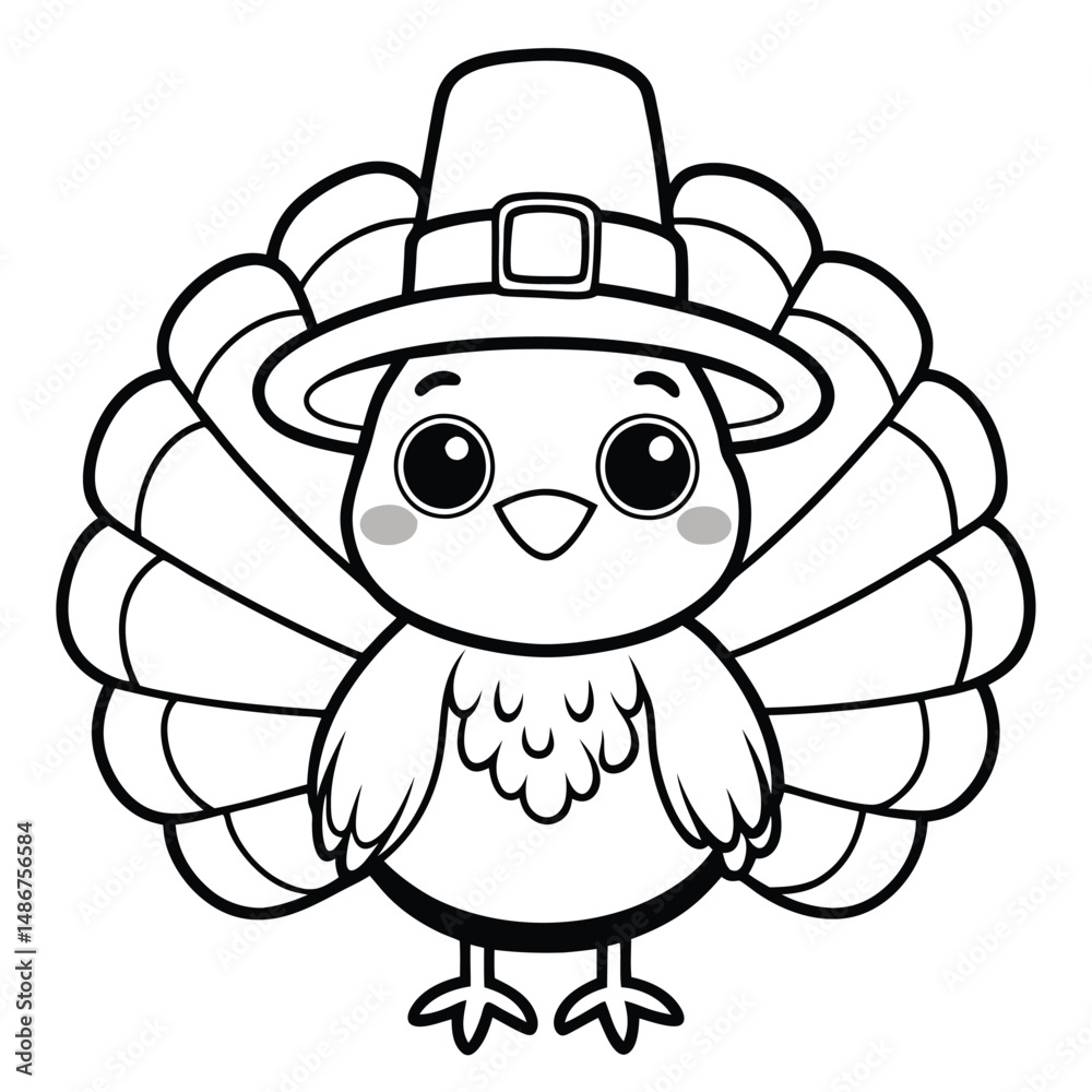 Naklejka premium Cute Thanksgiving Turkey Coloring Page - Free Printable Coloring Page